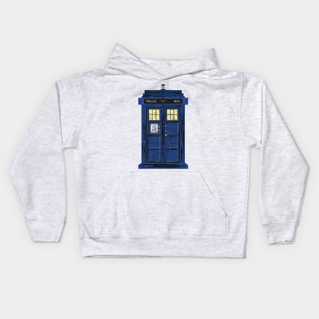 Blue Police Public Call Box - Exclusive UK Time Travel 1 Kids Hoodie by EDDArt